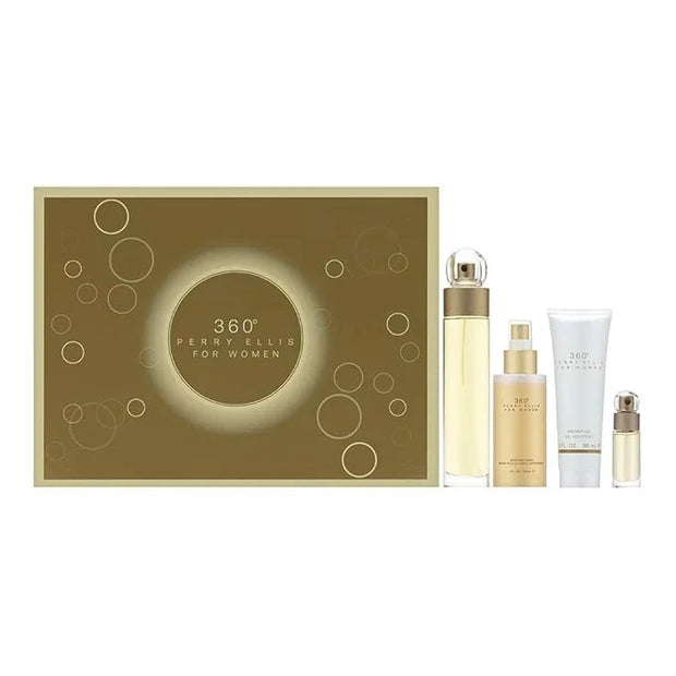 Perry Ellis 360 Women 3.4oz EDT Spray, 4oz Body Mist Spray, 3oz Shower Gel, 0.25oz EDT Spray 4 Pc Gift Set - Product Image