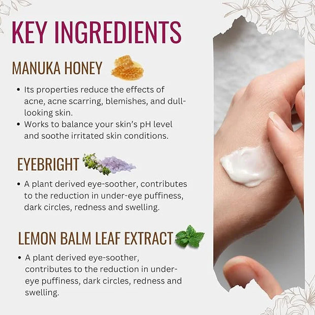 Vitamin C Eye Cream with Lemon Balm Leaf Extract, Manuka Honey & Eye Bright Extract | Plant Based Formula | Carefully form...