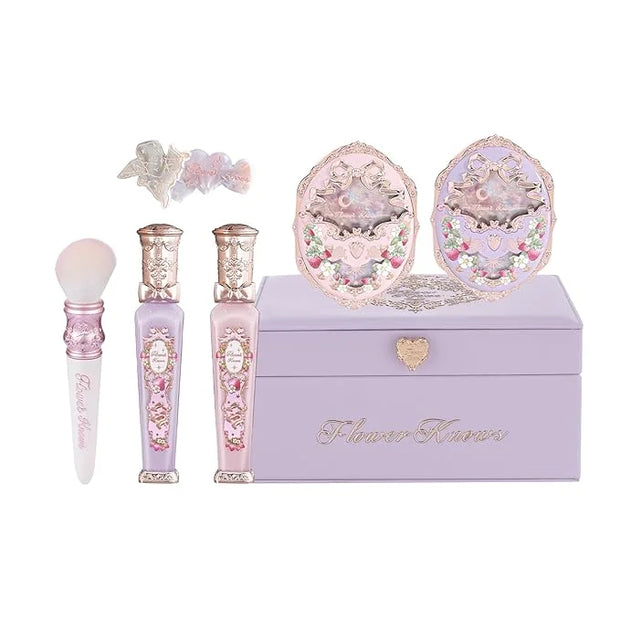 Flower Knows Violet Strawberry Rococo Makeup Box Set, 7 Pack Makeup Box with Mirror, Lip Gloss2, Blush2, Blush Brush1, Hai...