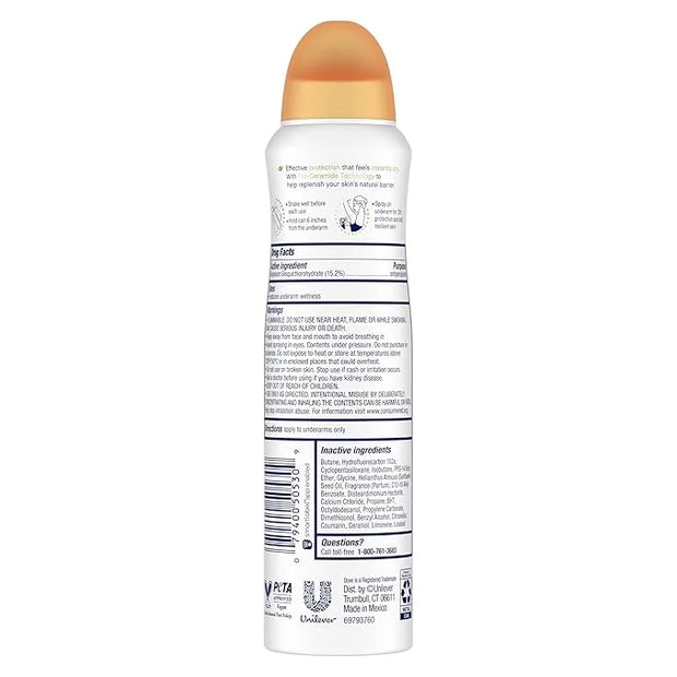 Dove Advanced Care Antiperspirant Deodorant Dry Spray Peach & Chamomile Tea 3ct underarm care boosts skin's ceramide level...