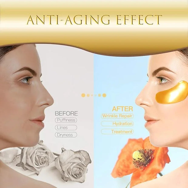 Eye Patches, Under Eye Mask, 24K Gold Eye Treatment Mask, Dark Circles Gel Pads, Under Eye Bags Treatment for Puffy Eyes, ...