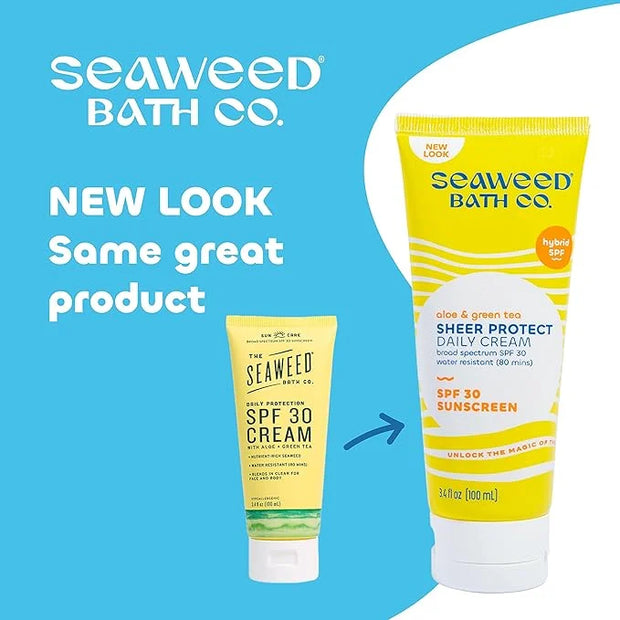 Seaweed Bath Co. Sheer Protect Daily SPF 30 Broad Spectrum Hybrid Sunscreen Cream, 3.4 Ounce, Sustainably Harvested Seawee...
