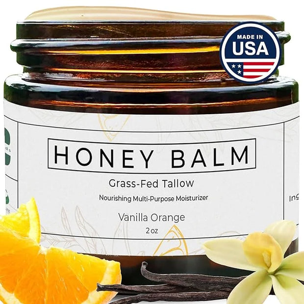 Tallow and Honey Balm, Organic Body Butter, Grass-Fed Beef Tallow for Skin, Soothing All-Natural Moisturizer for Body and ...