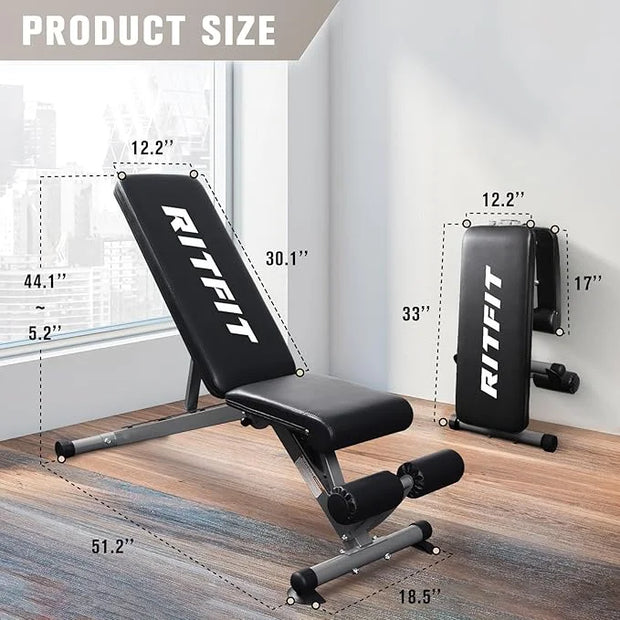 RitFit Adjustable/Foldable Utility Weight Bench for Home Gym 35 Total - Product Image