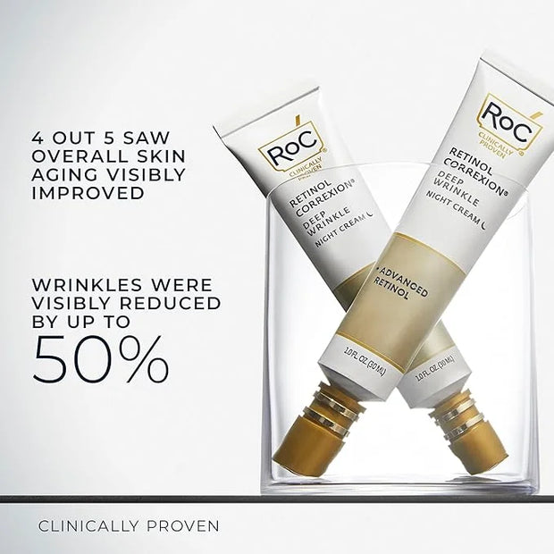 RoC Retinol Correxion Deep Wrinkle Anti-Aging Night Cream, Daily Face Moisturizer with Shea Butter, Glycolic Acid and Squa...