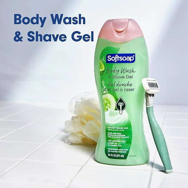 Softsoap Moisturizing Body Wash and Shave Gel, Cool Cucumber Scent, 20 fl oz Bottle - Product Image