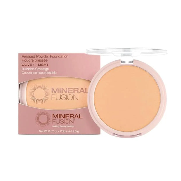 Mineral Fusion Pressed Powder Foundation, Olive 1 - Light Skin w/Greenish Undertones, Age Defying Foundation Makeup with M...
