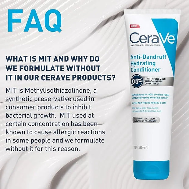 CeraVe Hydrating Anti Dandruff Conditioner, 0.5% Pyrithione Zinc Dandruff Treatment With Ceramides, Hyaluronic Acid & Niac...