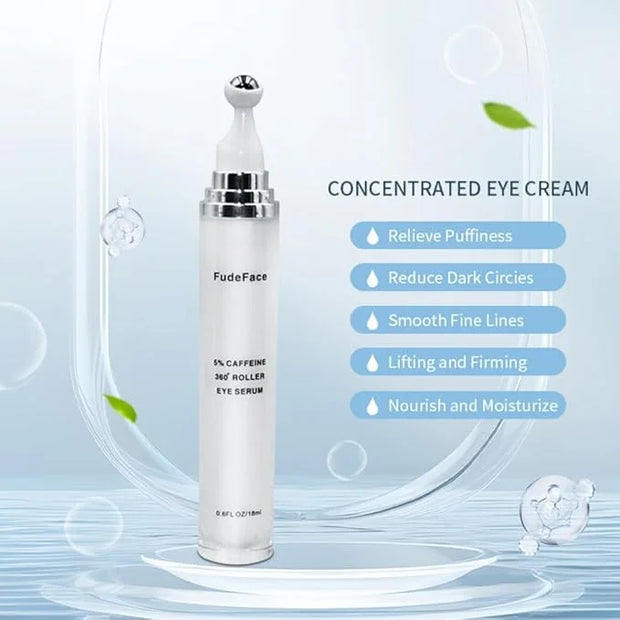 5% Caffeine Eye Serum and Under Eye Roller Cream for Dark Circles and Puffiness, Cafeine with 360° Massage Ball Reduce Wri...