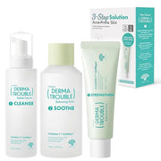 Derma Trouble 3-Step Acne Kit - Korean Skin Care Routine for Clogged Pores & Sensitive Skin, Gentle pH-Balanced Cleanser, ...