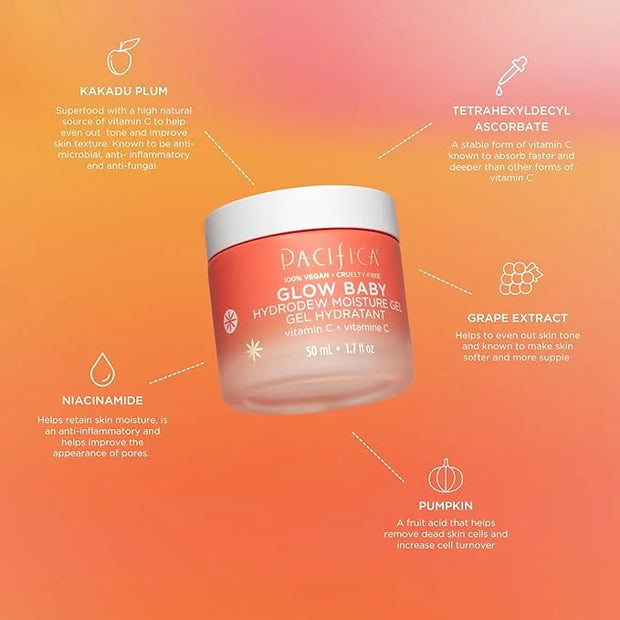 Pacifica Glow Baby Hydrodew Gel Moisturizer – Vitamin C & Niacinamide Dewy Face Gel for Glowing Skin, Lightweight Oil-Free...