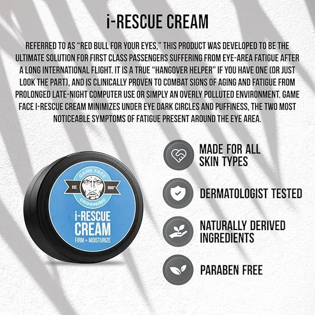 Game Face Grooming i-Rescue Cream – Eye Moisturizer | Firm and Moisturize Under Eye Wrinkles & Bags | Infused With Caffein...