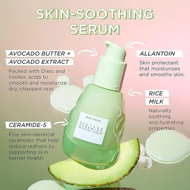 Glow Recipe Avocado Ceramide Serum, Travel Size - Soothing, Hydrating Face Serum for Women & Men, Redness Relief & Skin Ba...