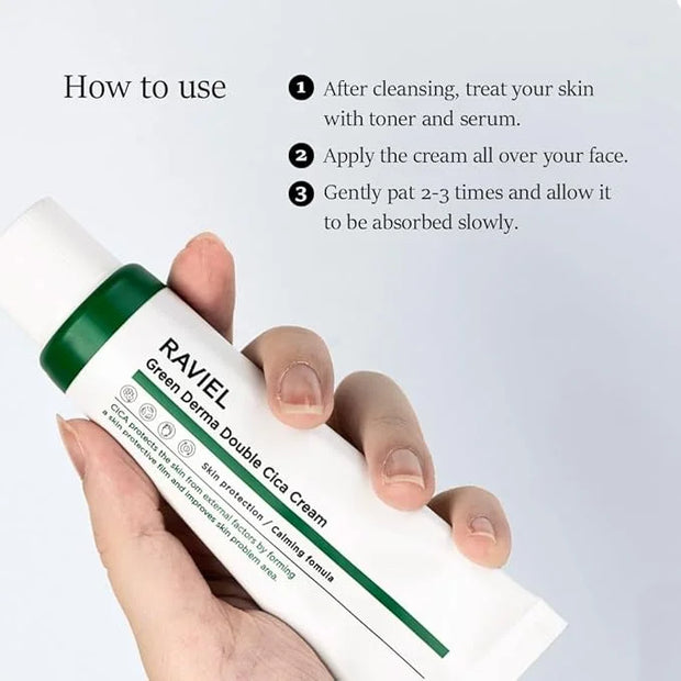 RAVIEL Green Derma Double Cica Cream | Redness relief for face | Calming & Soothing Skin barrier moisturizer for Sensitive...