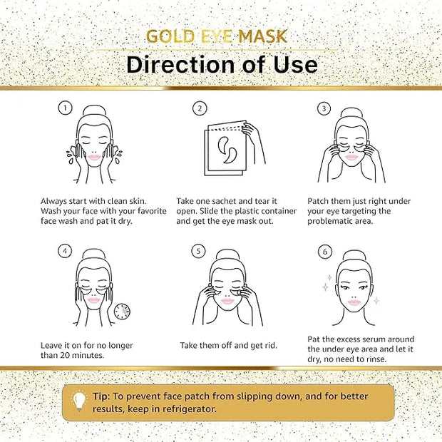 24k Gold Under Eye Mask, Reduce Puffy Eyes, Wrinkles And Undereye Bags (20 Pairs) Dark Circles Under Eye Treatment, Eye Co...