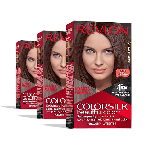 Revlon Colorsilk Beautiful Color Permanent Hair Color, (OLD VERSION) 27 Deep Rich Brown (Pack of 3) - Product Image