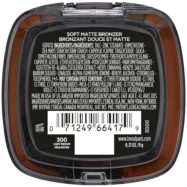 L'Oreal Paris Infallible Up to 24H Fresh Wear Soft Matte Longwear Bronzer. Waterproof, heatproof, Transfer, humidity and s...