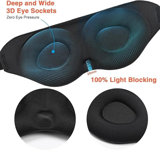 Sleep Eye Mask for Men Women 3D Contoured Cup, Concave Molded, Block Out Light, Molded Soft Comfort Eye Shade with Adjusta...