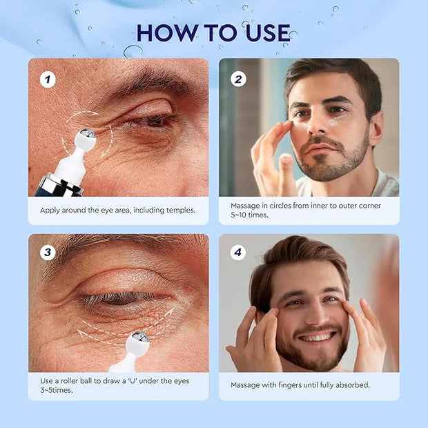 Eye Bags Treatment for Men: Men’s Under Eye Cream and Roller for Puffiness and Dark Circles – 5% Caffeine Depuffer - Produ...