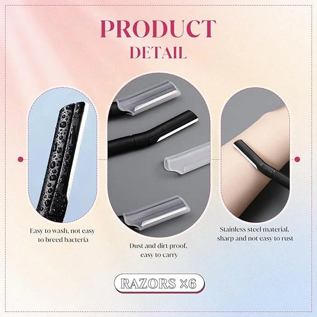 Lasnten 6Pcs Dermaplane Razor Eyebrow Facial Razor for Women Men Single Blade Multipurpose Eyebrow Trimmer Skin Hair Remov...
