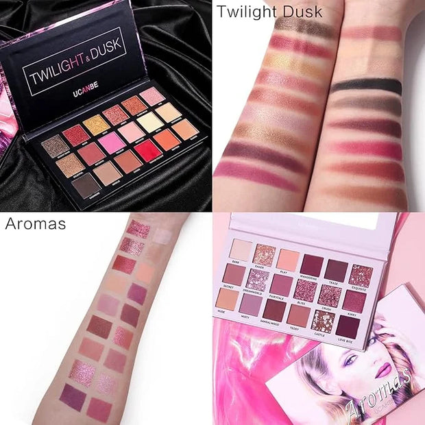 2Pcs Twilight Dusk + Aromas Nude Eyeshadow Palette Makeup Set, Matte Shimmer Glitter Pressed Pearl All Highly Pigmented Bl...