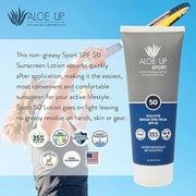Aloe Up Sport Sunscreen Lotion SPF 50 - Broad Spectrum UVA/UVB Sunscreen Protector for Face and Body - With Hydrating Aloe...