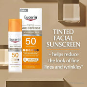 Eucerin Sun Tinted Age Defense SPF 50 Face Sunscreen Lotion, Hypoallergenic, Fragrance Free Tinted Sunscreen SPF 50 with H...