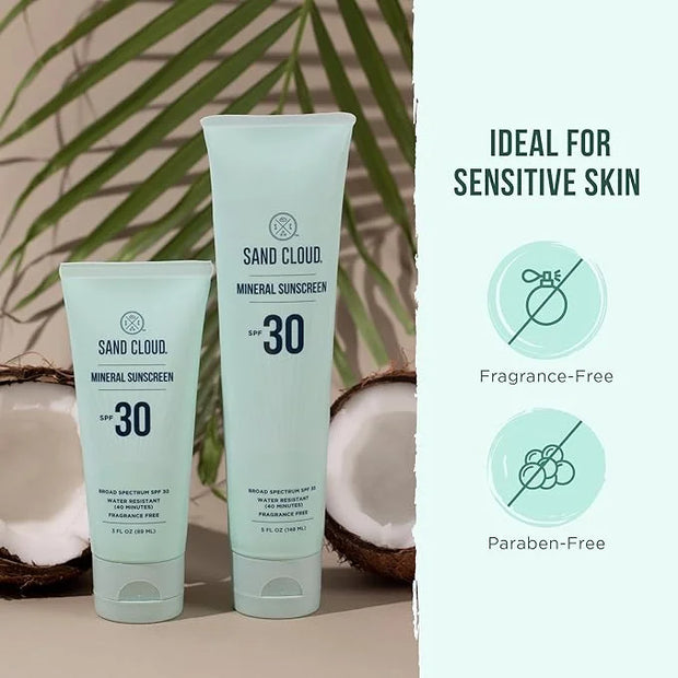 Sand Cloud Broad Spectrum Mineral Sunscreen for Body SPF 30, 5 Oz - Fragrance-Free Body Mineral Sunscreen that Hydrates, N...