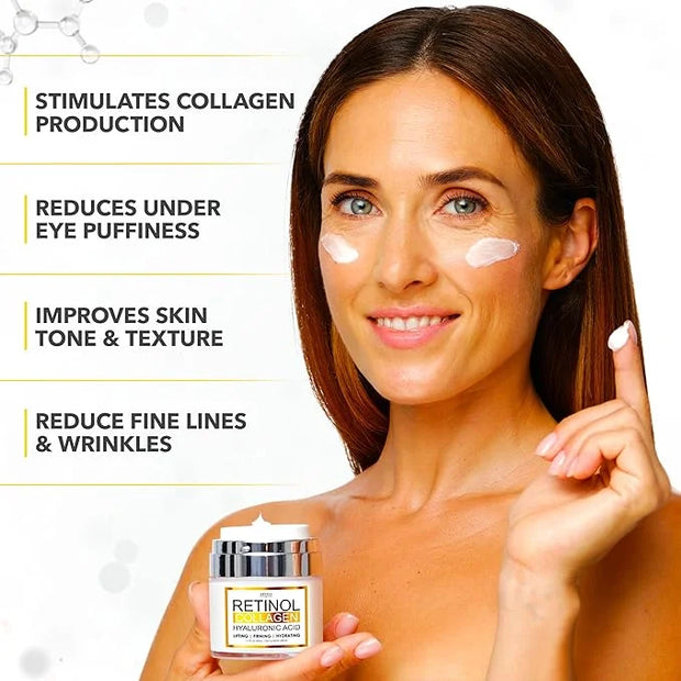 Retinol Cream for Face - Facial Moisturizer with Collagen and Hyaluronic Acid - Anti Aging Face Cream for Women and Men - ...