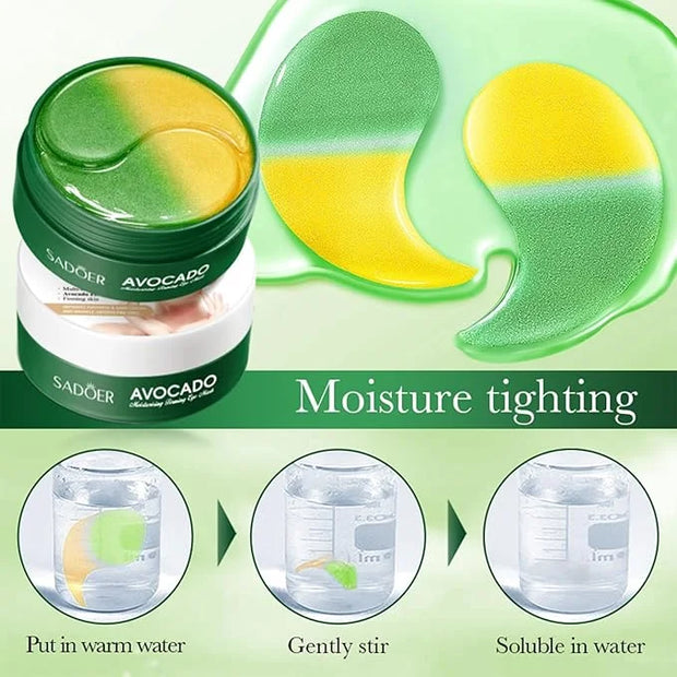 Avocado Under Eye Patches - 60 Pcs Eye Mask Anti-Aging Collagen Hyaluronic Acid Moisturizing Under Eye Mask for Removing D...