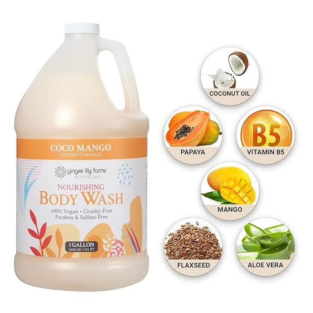 Ginger Lily Farms Botanicals Nourishing Body Wash, Coco Mango, 100% Vegan & Cruelty-Free, Coconut Mango Scent, 1 Gallon (1...