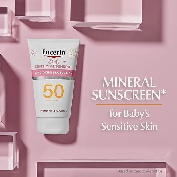 Eucerin Sun Sensitive Mineral Baby Sunscreen SPF 50, Sunscreen Lotion with Zinc Oxide Protection, Mineral Sunscreen, 4 Fl ...