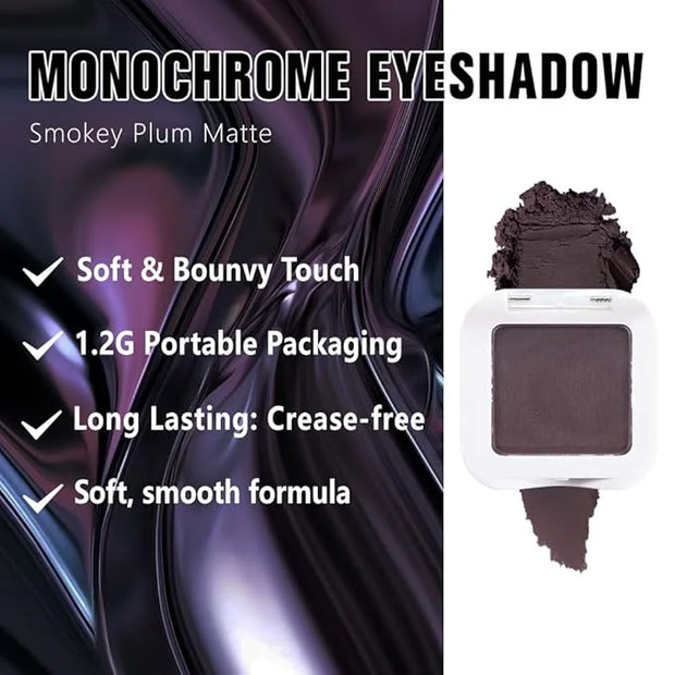 Kaely Pressed Single Eyeshadow Makeup, Smokey Plum Matte Highly Pigmented Monochrome Eye Shadow Palette, Waterproof Neutra...