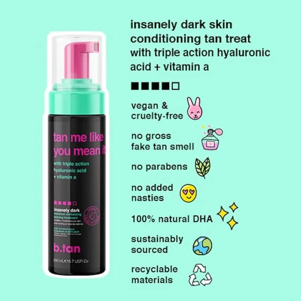 b.tan Dark Self Tanner Mousse | Tan Me Like You Mean It - Dark, 1 Hour Express Sunless Tanner Foam, Bronzing Glow, No Fake...