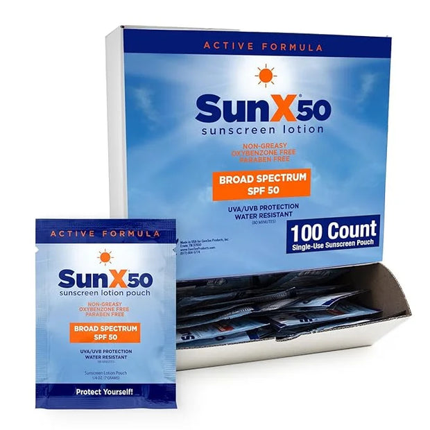 CoreTex Sun X 50 SPF Individual Sunscreen Packets Travel Size (100ct.) - Paraben, Oxybenzone, & Octinoxate Free - Oil Free...