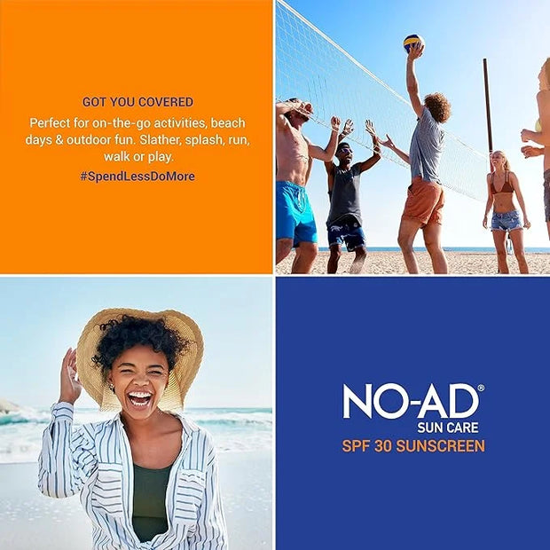 NO-AD SPF 30 Sunscreen Lotion | Broad Spectrum UVA/UVB Protection Water Resistant | Octinoxate & Oxybenzone Free with mois...