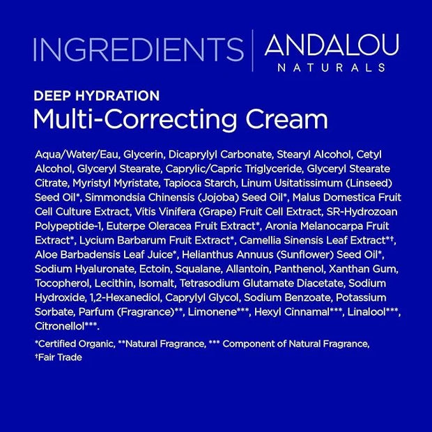 Andalou Naturals Deep Hydration Face Moisturizer, Multi-Correcting Cream, Day & Night Moisturizer for Face with Hyaluronic...