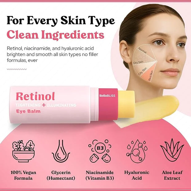 BellaBLISS Retinol Eye Balm – Hydrating Under Eye Cream for Wrinkles, Dark Circles & Puffiness – Lightweight Anti-Aging Fo...