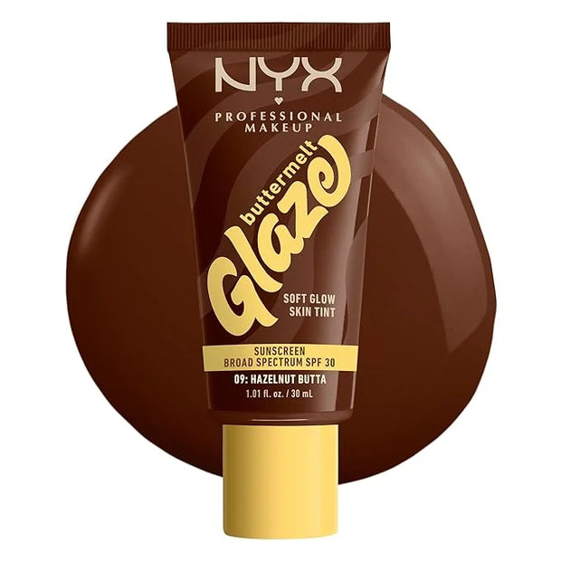 NYX PROFESSIONAL MAKEUP Buttermelt Glaze Soft Glow Skin Tint + SPF 30, Up To 12HR Wear, 09 Hazelnut Butta - Product Image