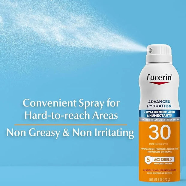 Eucerin Advanced Hydration SPF 30 Sunscreen Spray, Lightweight Sunscreen Lotion Spray, Hypoallergenic, Fragrance Free and ...