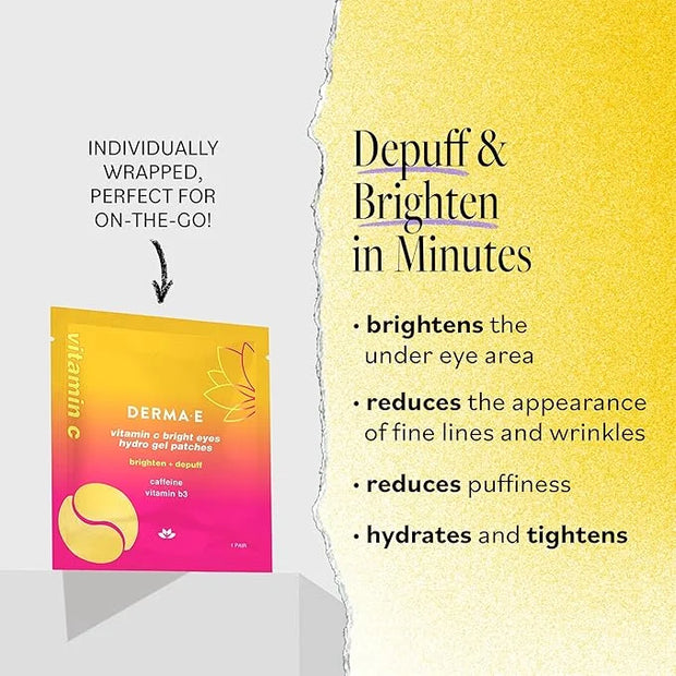 Derma E Vitamin C Bright Eyes Hydro Gel Under Eye Patches (5 Pairs), Allantoin, Caffeine & Vitamin B3, Eye Masks to Helps ...