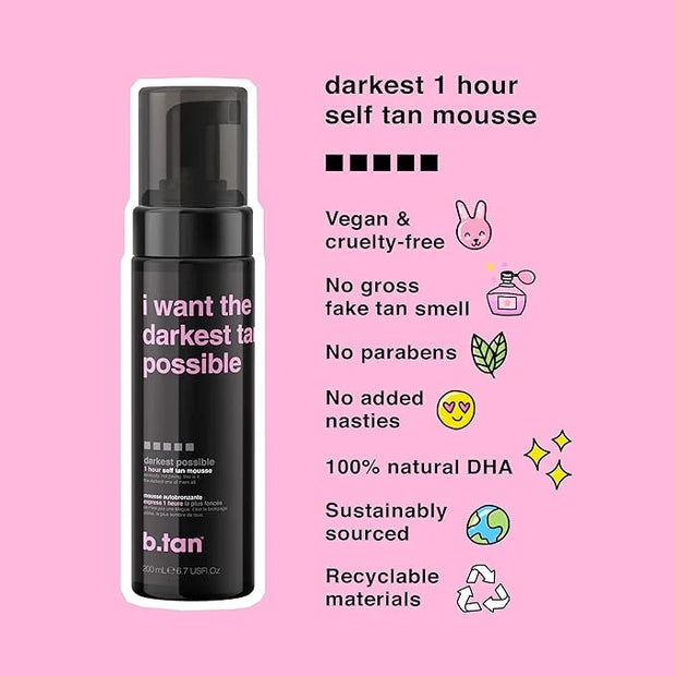 b.tan Dark Self Tanner Kit | Get The Darkest Tan Possible Bundle - Best Dark Self Tanning Mousse w Mitt Applicator, 1 Hour...