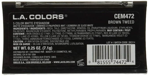 L.A. COLORS 5 Color Matte Eyeshadow Palette, Brown Tweed CEM472 - Product Image