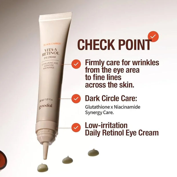 GOODAL Black Carrot Vita-A Retinol Eye Cream, Daily Cream for Under Eye, Smoothing Skin Care, K-Beauty, Korean Skincare - ...