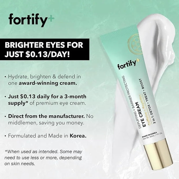 Fortify 9-in-1 Natural Skincare Eye Cream - De-Puffing & Protecting, Dermatologist Tested - Hydrates & Refreshes, Made in ...