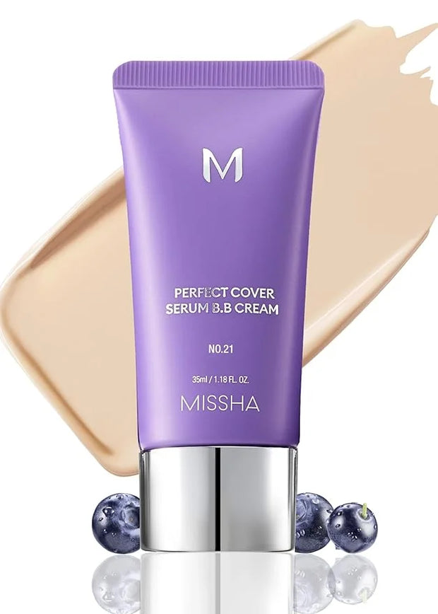 MISSHA M PERFECT COVER SERUM BB CREAM No.21 Light Beige - Light with Cool Undertone, Skin Tint, Tinted Moisturizer, Skin C...