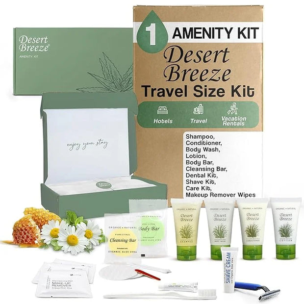 Amenity & Accessory Kit | 1 oz Shampoo, Conditioner, Lotion, Body Wash, Body Bar, Cleansing Bar, Shave & Dental Sets, Make...