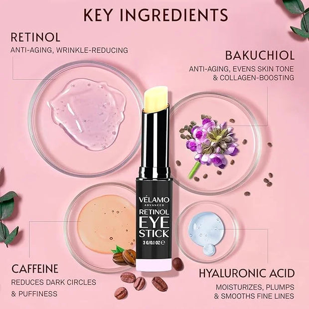 VELAMO ADVANCED Retinol Eye Stick: Retinol Eye Cream for Dark Circles and Puffiness with 1% Bakuchiol and Caffeine - Visib...