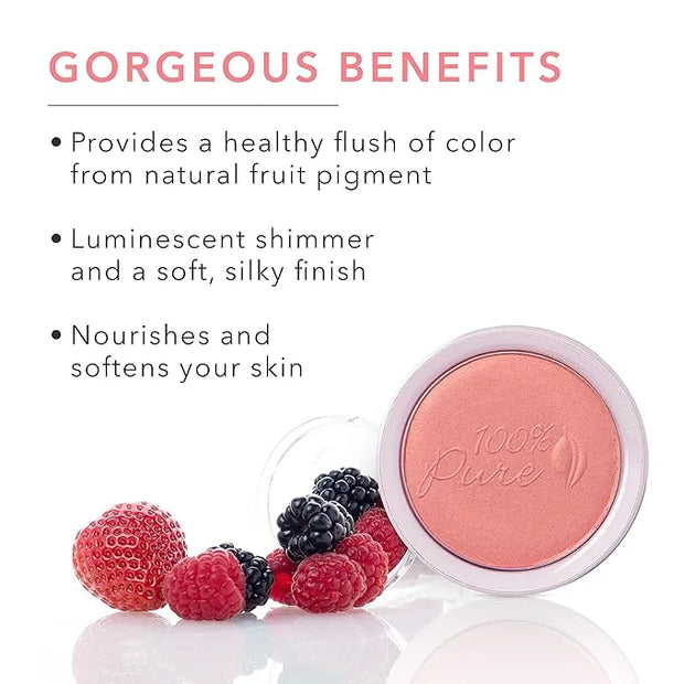 100% PURE Powder Blush (Fruit Pigmented), Mimosa, Soft Shimmery Finish, Nourishes Skin w/Rosehip Oil, Cocoa Butter, Natura...