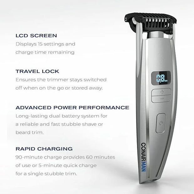 ConairMAN Beard Trimmer for Men, for Face and Mustache, Wet/Dry Beard and Stubble Trimmer, Flex Contouring Head with 15 Pr...